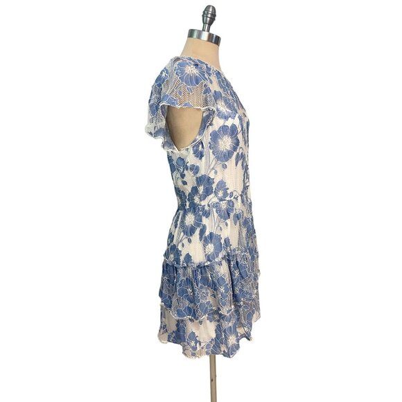 ML MONIQUE LHUILLIER Floral Print Lace Mini Dress Size 14 Fits 12 NWT - Picture 2 of 7